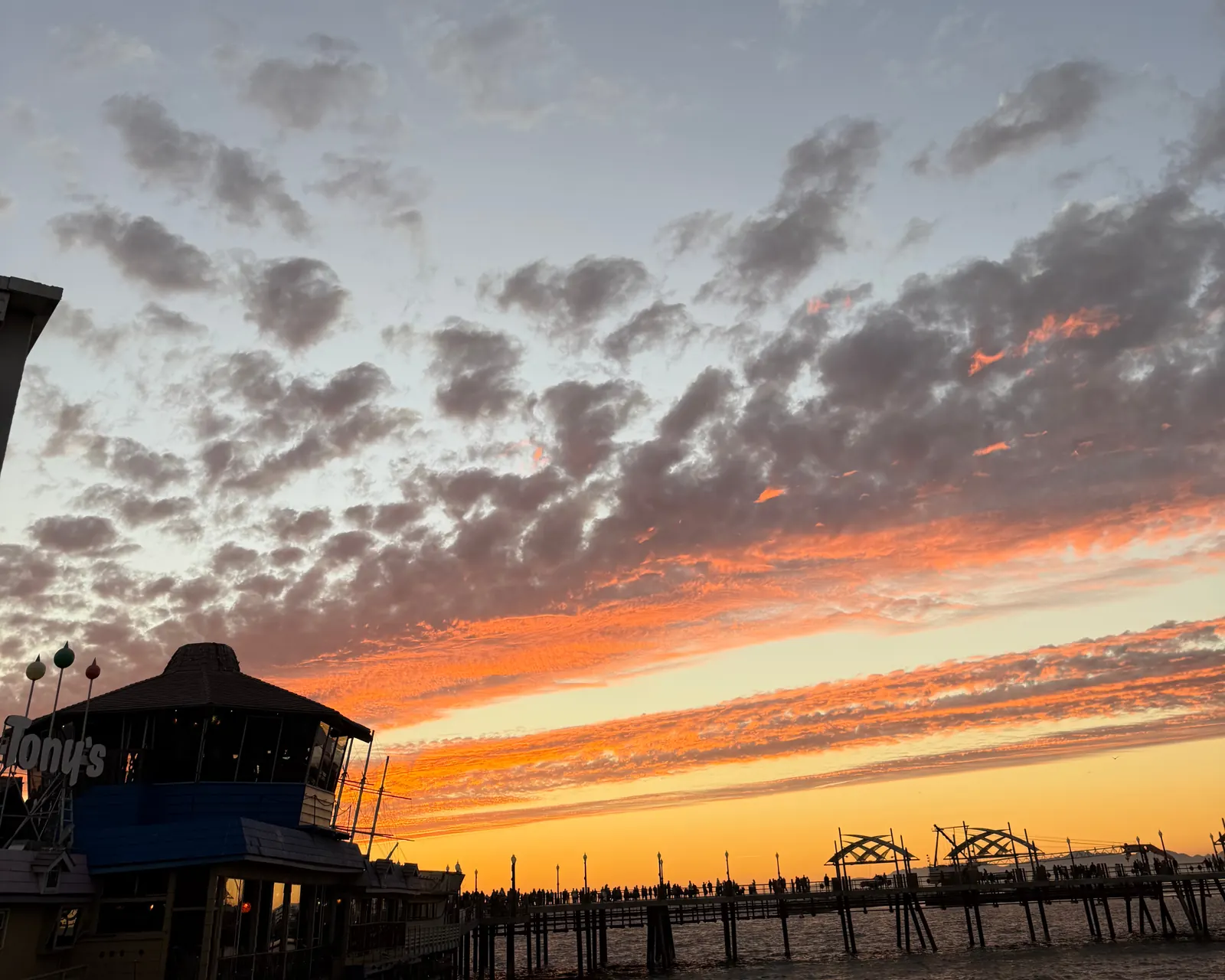 Popcorn-cloud sunset over Redondo Beach Pier